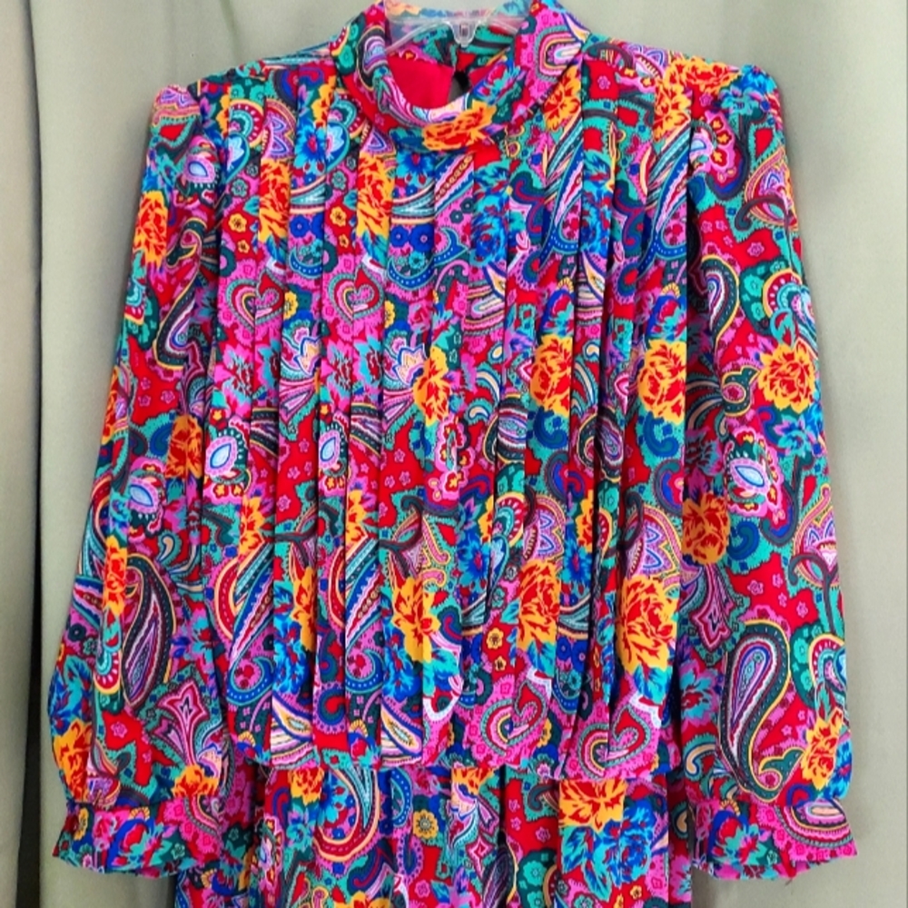 Vintage Colorful Paisley Floral Print Dress